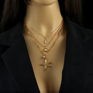 Collar Estrella de Mar con Perla – Acero Inoxidable Dorado | Aesthetic + Caja de Regalo