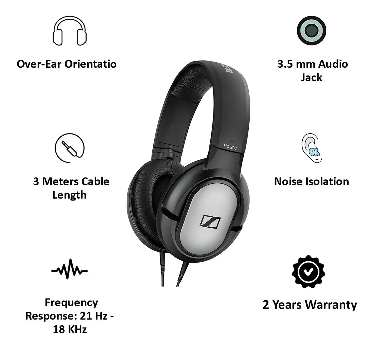 Auriculares Sennheiser HD 206 – Audio Estéreo de Alta Fidelidad | Color Plata