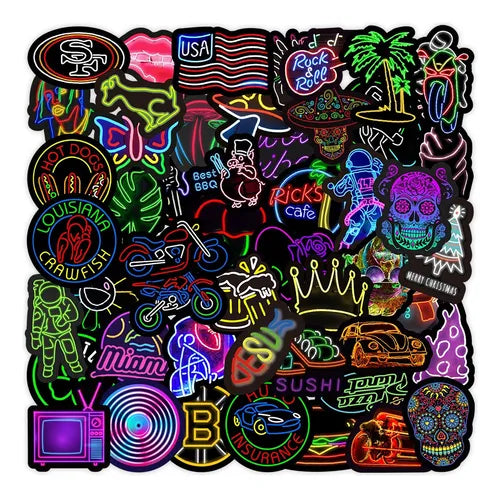 Set 50 Stickers Tipo Luz De Neon Letrero / Calcomania