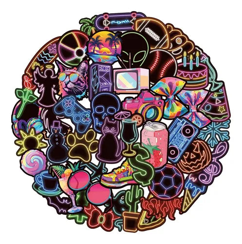Set 50 Stickers Tipo Luz De Neon Letrero / Calcomania