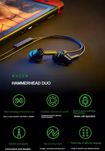 Auriculares Gamer Razer Hammerhead Duo – Conector P2 3.5 mm | Sonido Estéreo Premium