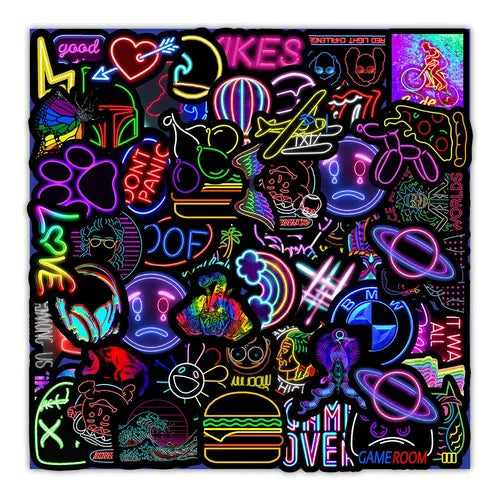 Set 50 Stickers Tipo Luz De Neon Letrero / Calcomania