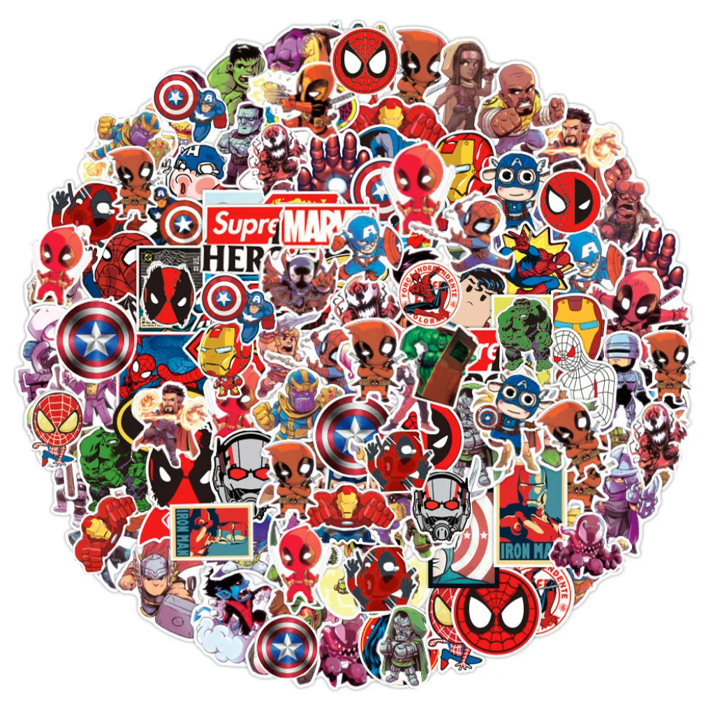 50 Stickers Superhéroe Variados Spiderman Superman Dc Marvel