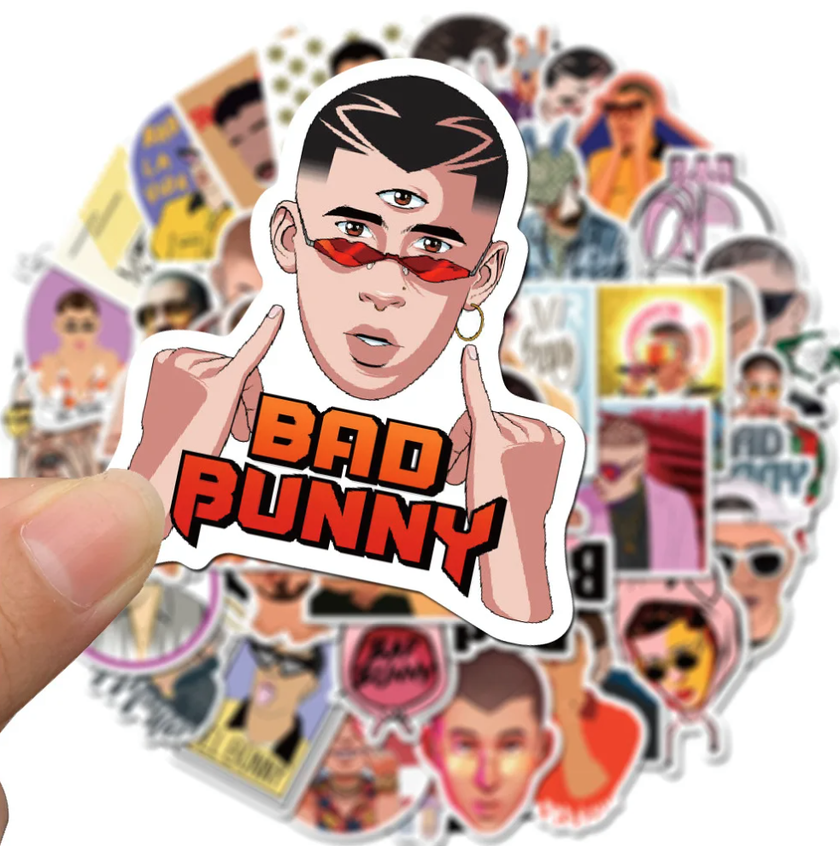 50 Stickers Bad Bunny Decorativo Skateboard Musico