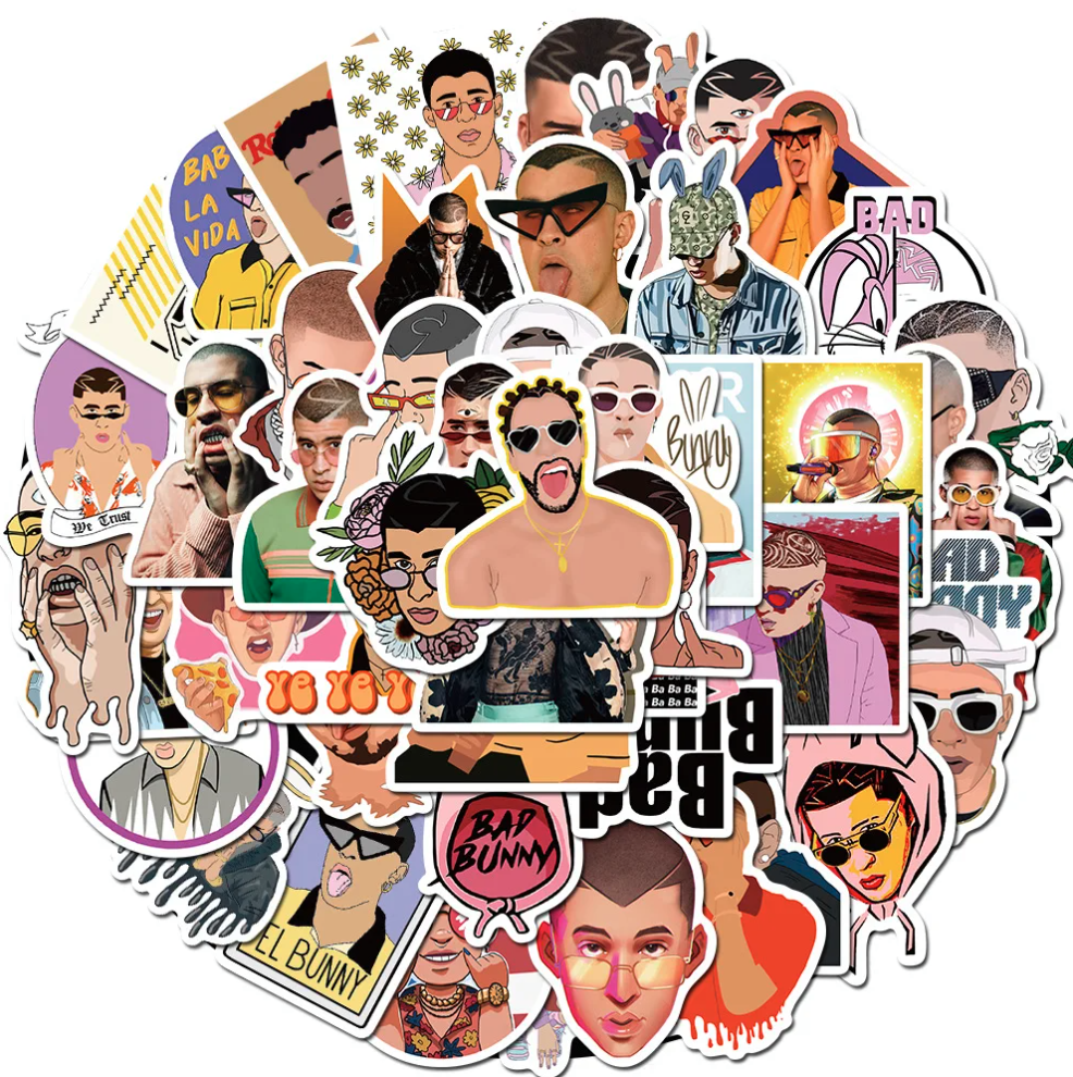 50 Stickers Bad Bunny Decorativo Skateboard Musico