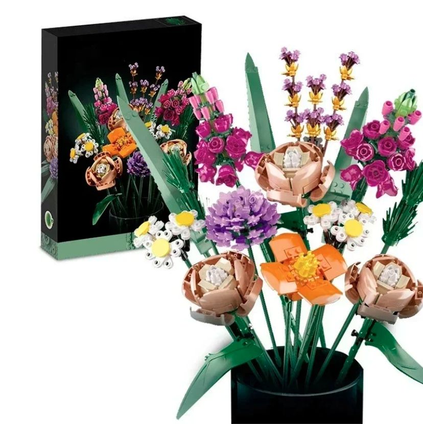 Decorativo Ramo De Flores Mini Bloques Construcción