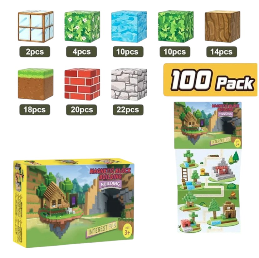 Juguete Magnético De Minecraft 100 Unidades Bloques