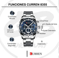 Reloj Curren 8355 Color Metal Plateado Elegante