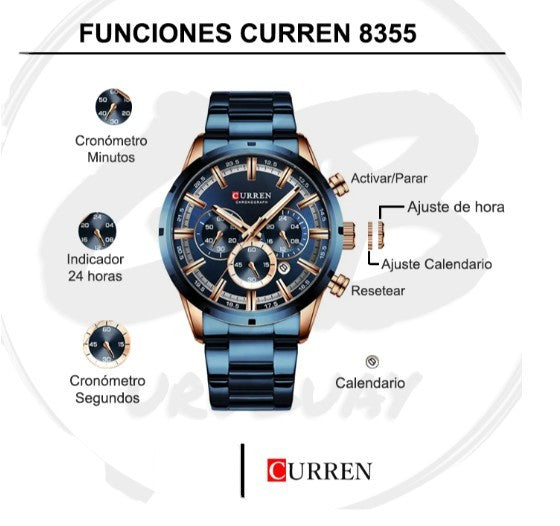 Reloj Hombre Curren 8355 Elegante Cuarzo Pulsera Metal Lujo