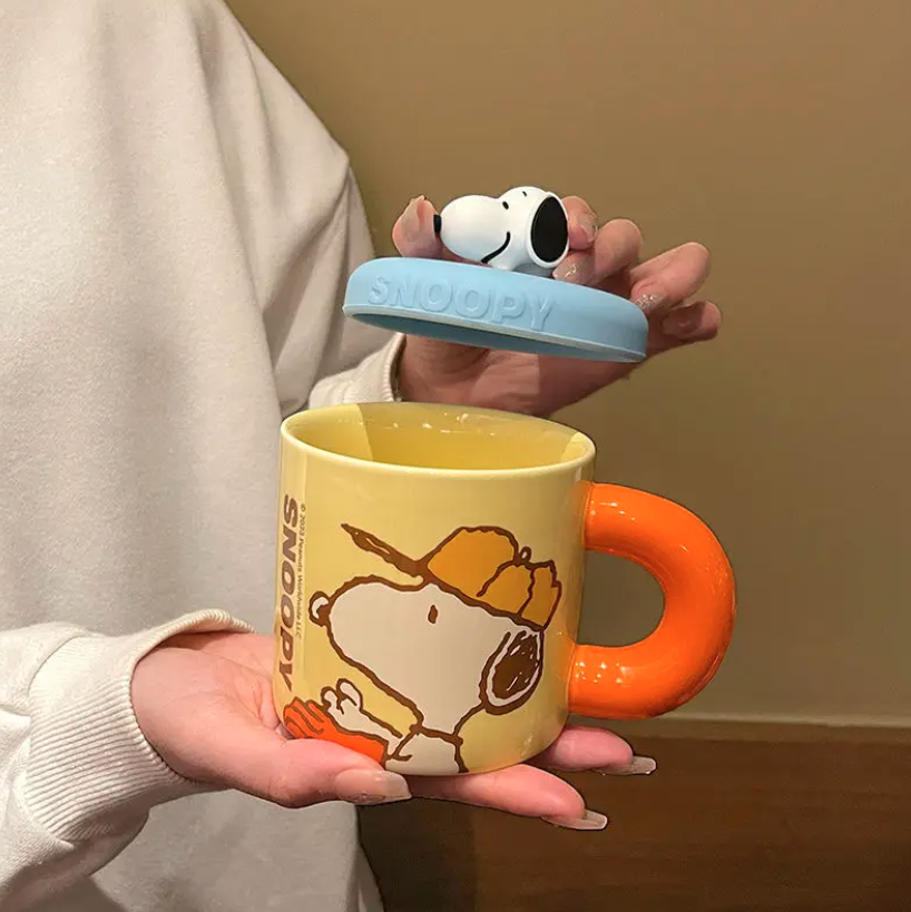 Taza Snoopy 360ml De Cafe Te Kawaii Con Tapa Kawai