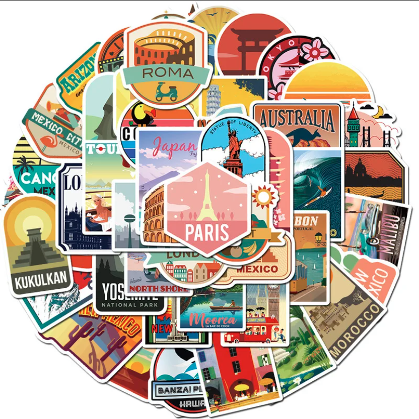 50 Stickers Ciudades Viajes / Calcomania / Autoadhesivo