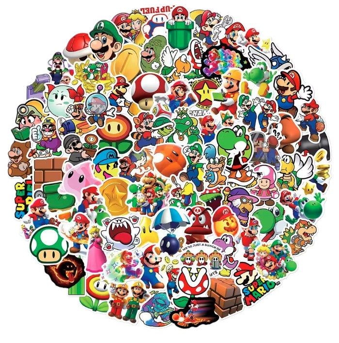 100 Calcomanias Super Mario Bros Stickers  De Pvc Contra Agua