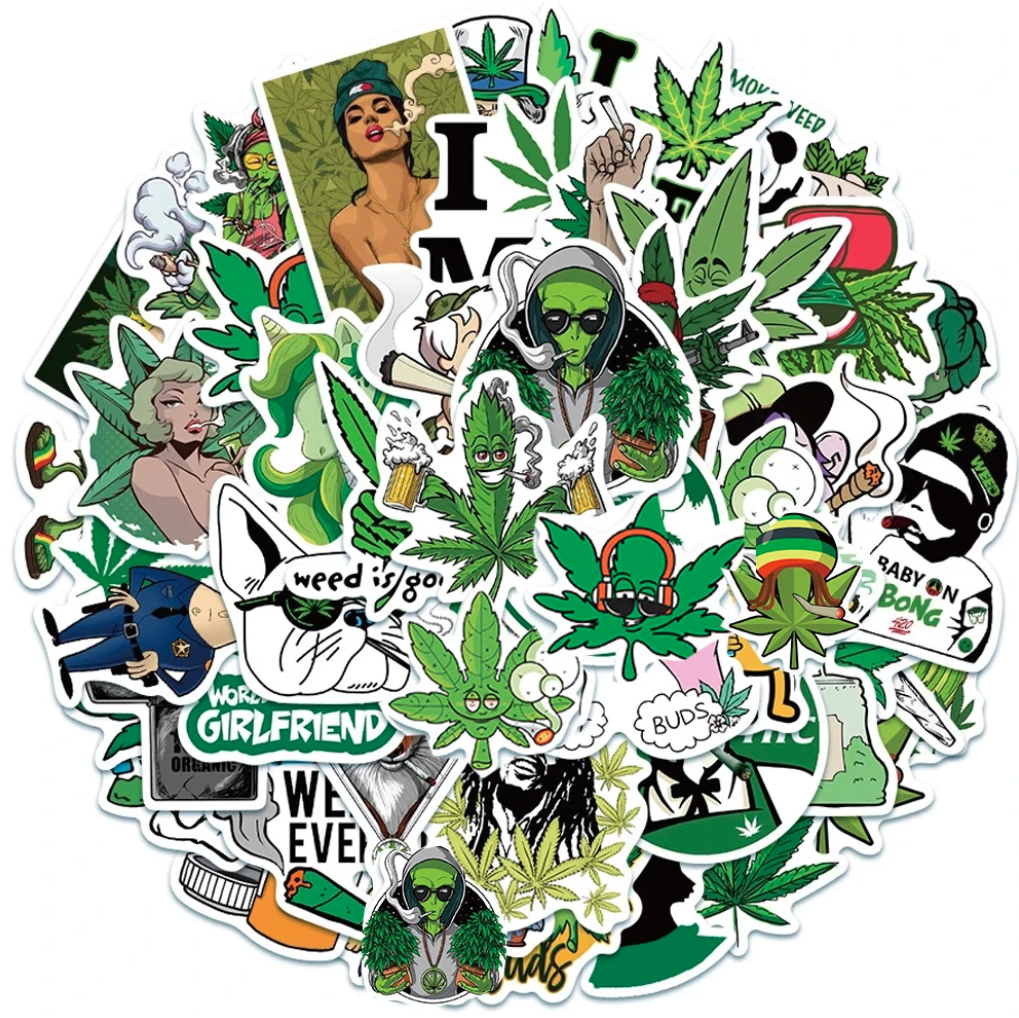 50 Stickers  Marihuana Weed Hierva / Calcomania