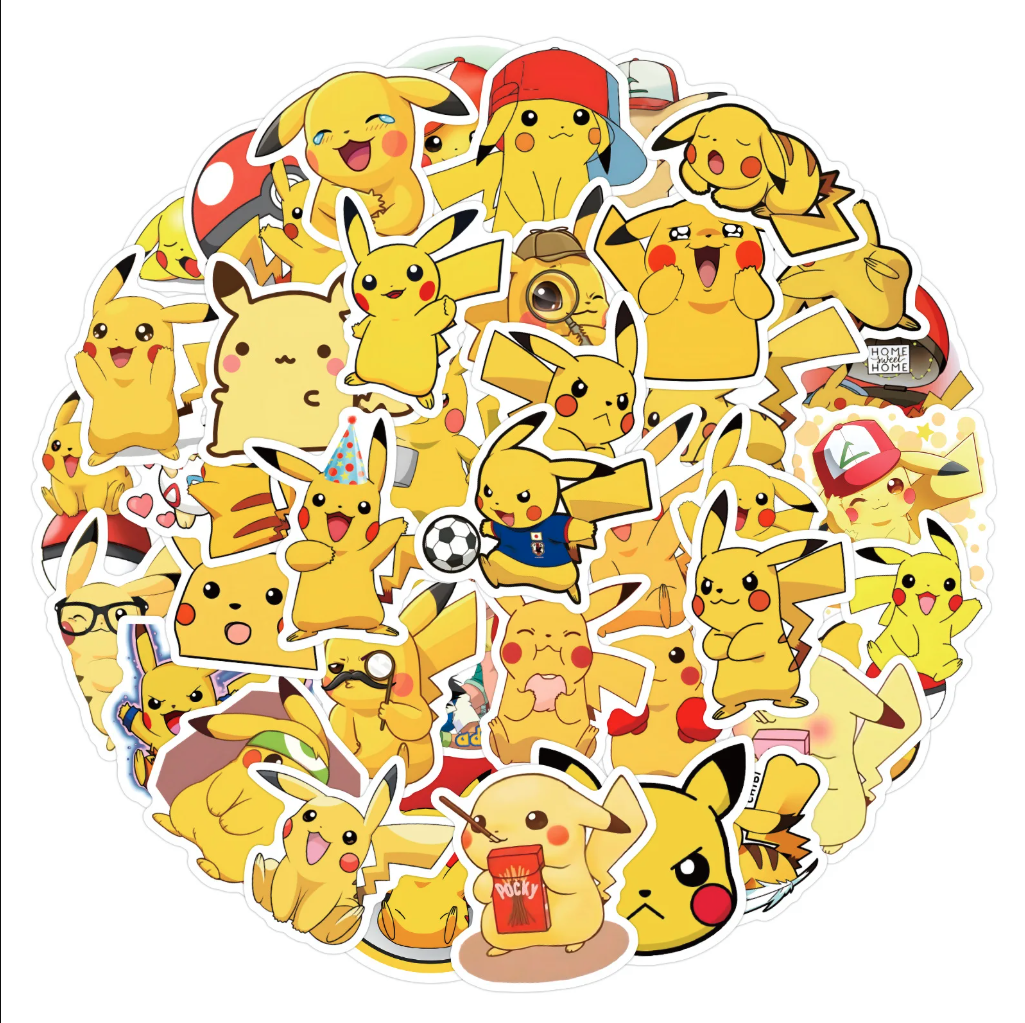 50 Stickers Adorno Pikachu Pokemon / Autoadhesivo Tazon Taza