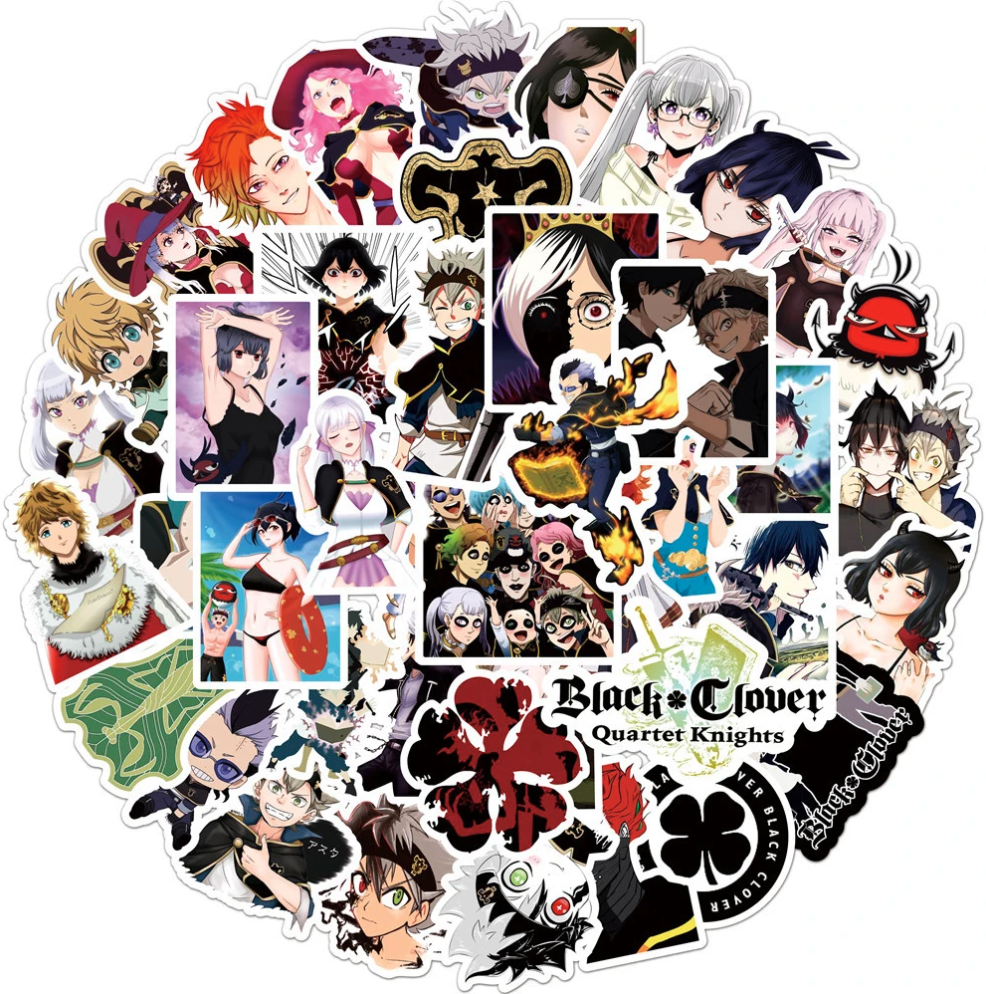 50 Stickers Black Clover Trevol Negro / Calcomania