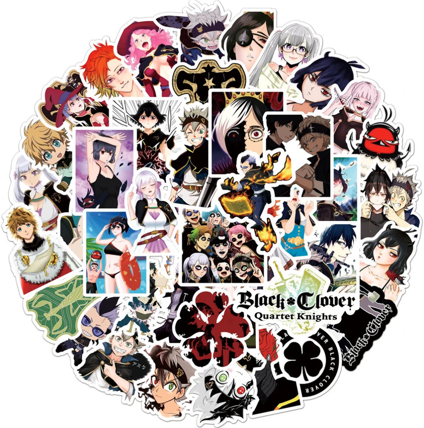 50 Stickers Black Clover Trevol Negro / Calcomania
