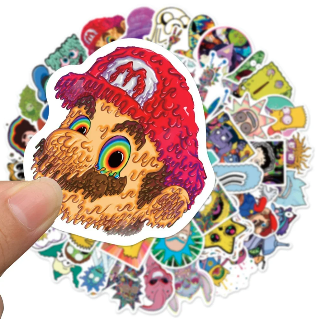 50 Stickers Calcomania / Caricatura Psicodelicas Surtida