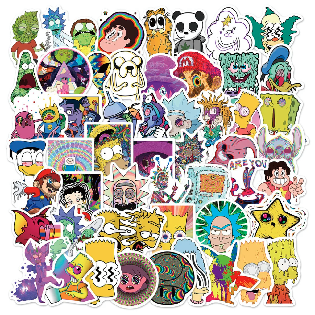 50 Stickers Calcomania / Caricatura Psicodelicas Surtida