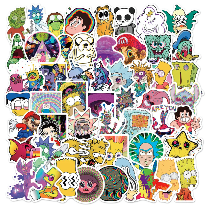 50 Stickers Calcomania / Caricatura Psicodelicas Surtida