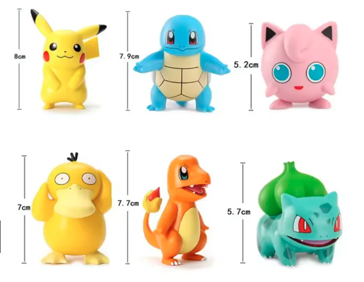 Set 6 Figuras Pokemon Pikachu Charmander Squirtle Psyduck